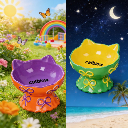 Cat Biow® Cat Bowls - Cute Ceramic Food and Water Bowls with Bow Tie Design, Cat Ears, and Brand Logo – Perfect for Cats & Small Pets