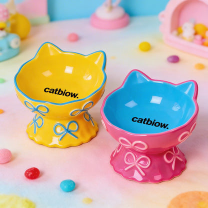 Cat Biow® Cat Bowls - Cute Ceramic Food and Water Bowls with Bow Tie Design, Cat Ears, and Brand Logo – Perfect for Cats & Small Pets