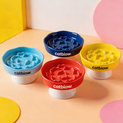 Cat Biow® Flower Shaped Ceramic Cat Bowls - Vibrant Colorful Bowls with Raised Patterns, Non-Slip Base, and Cat-Ear Design – Perfect for Food & Water