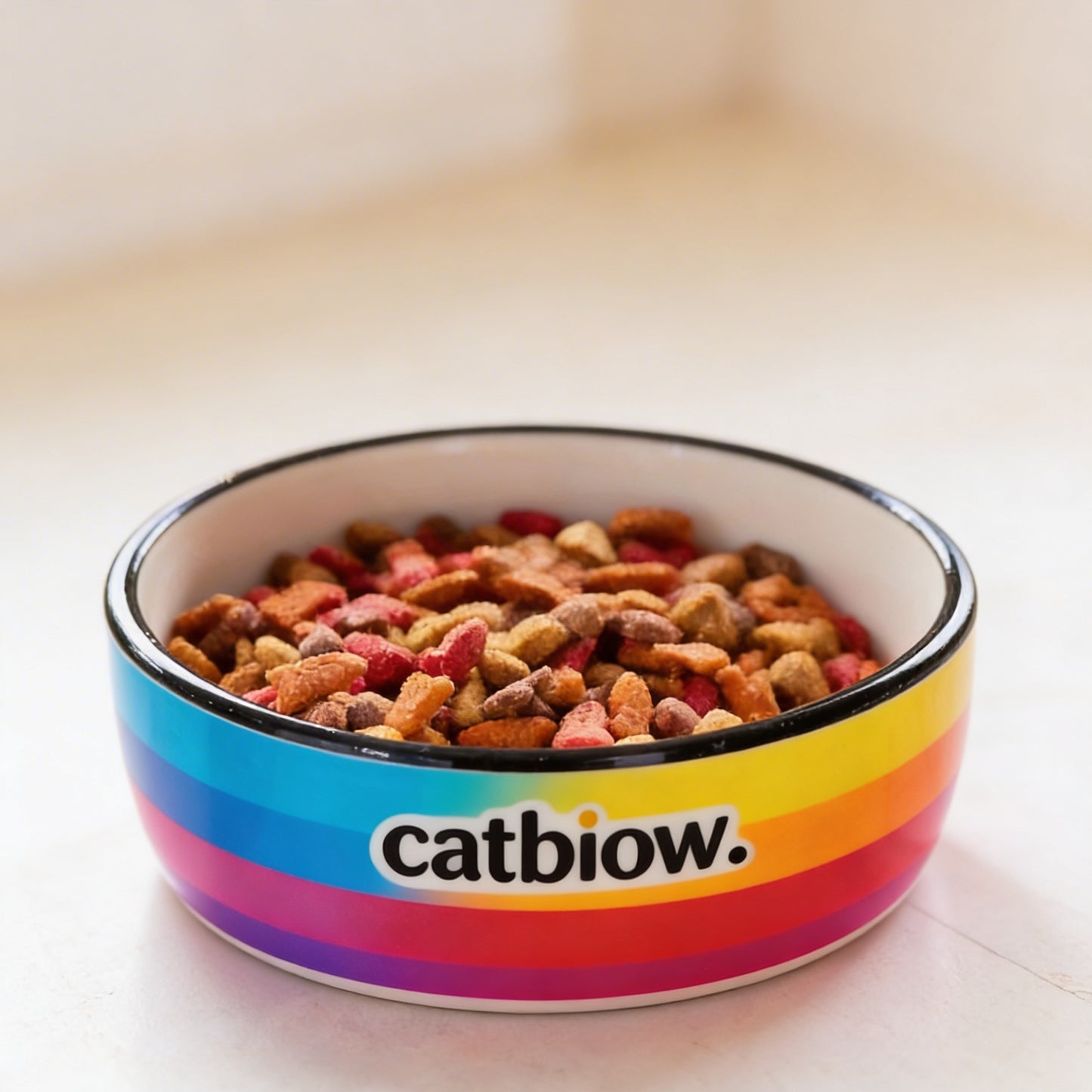 Cat Biow® Rainbow Ceramic Cat Bowl – Colorful, Durable Food & Water Bowl with Wide Design, Non-Slip Base