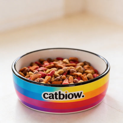 Cat Biow® Rainbow Ceramic Cat Bowl – Colorful, Durable Food & Water Bowl with Wide Design, Non-Slip Base