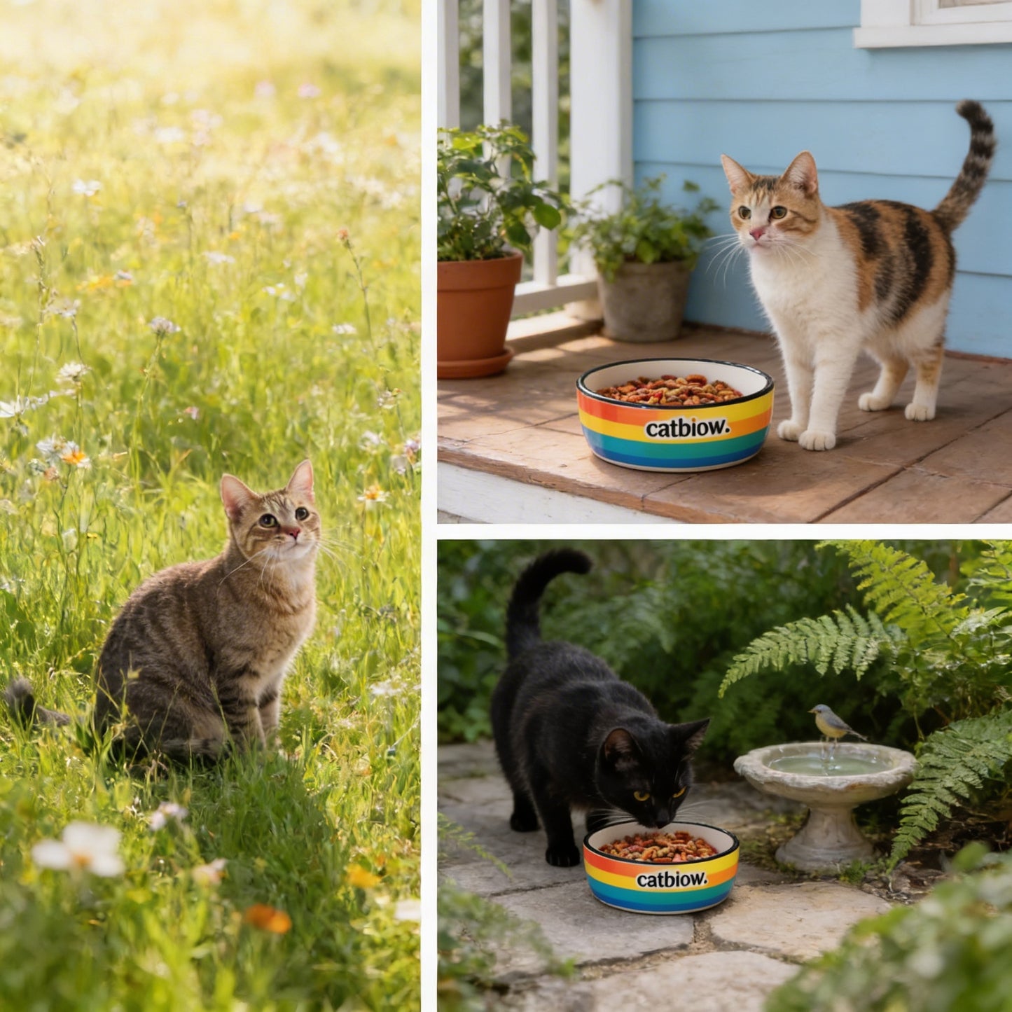 Cat Biow® Rainbow Ceramic Cat Bowl – Colorful, Durable Food & Water Bowl with Wide Design, Non-Slip Base