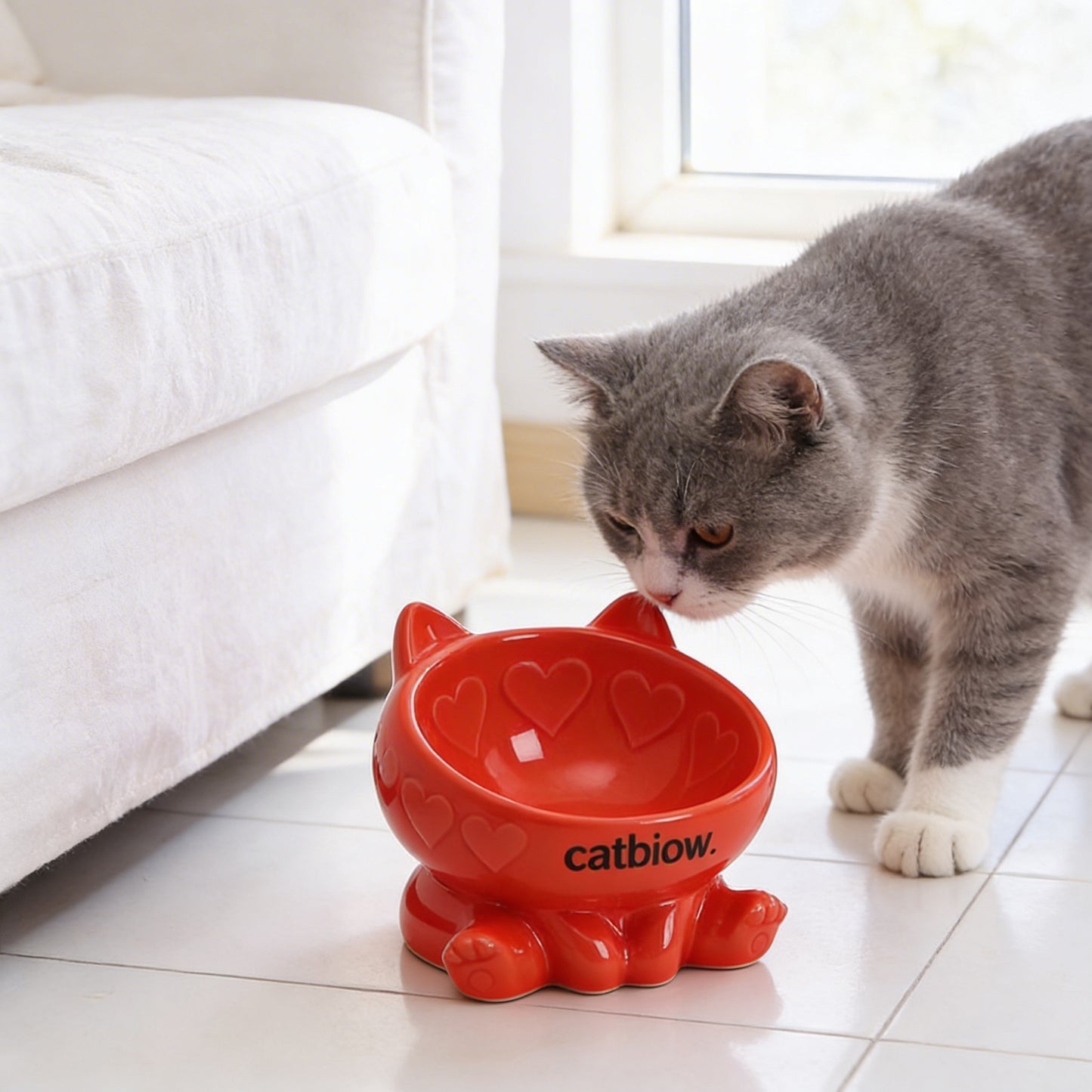 Cat Biow® Heart-Paw Ceramic Cat Bowls – Colorful & Adorable Cat Bowl Set with Non-Slip Base