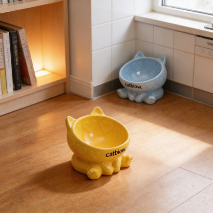 Cat Biow® Heart-Paw Ceramic Cat Bowls – Colorful & Adorable Cat Bowl Set with Non-Slip Base