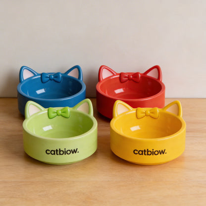 Cat Biow® Cat Bowls – Cute Cat-Ear & Bow Design Ceramic Bowls for Food and Water, Non-Slip Base, Fun and Functional Pet Bowls