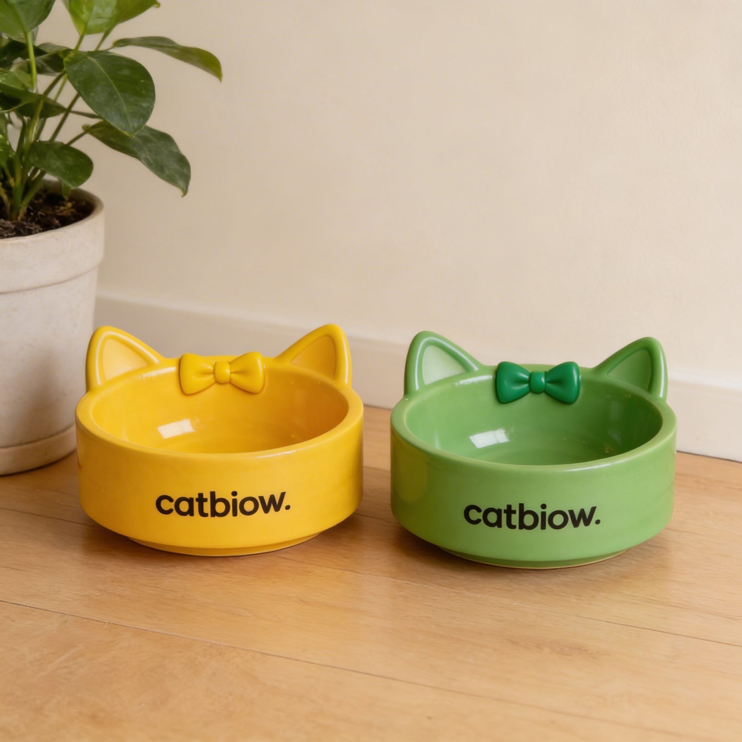Cat Biow® Cat Bowls – Cute Cat-Ear & Bow Design Ceramic Bowls for Food and Water, Non-Slip Base, Fun and Functional Pet Bowls