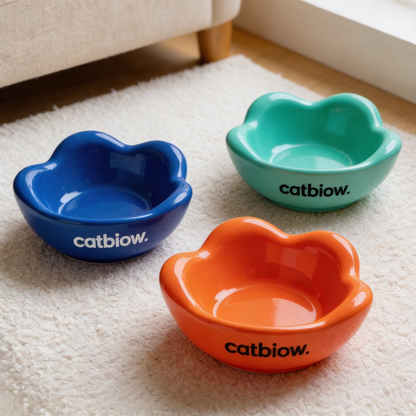 Cat Biow® Ceramic Cat Bowls with Cat-Ear Design – Fun, Colorful Bowls for Food & Water with Non-Slip Base – Ideal for Cats & Small Pets
