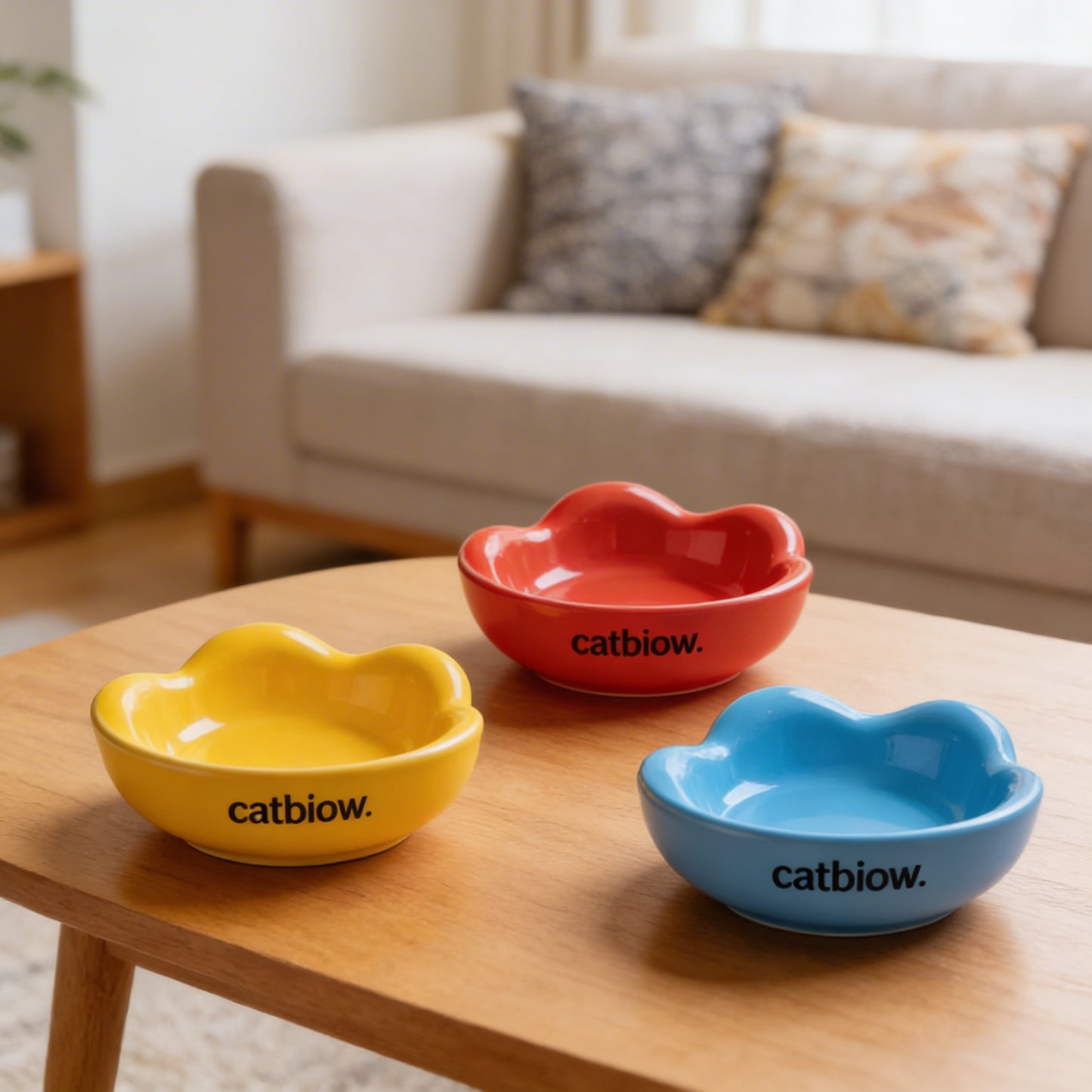 Cat Biow® Ceramic Cat Bowls with Cat-Ear Design – Fun, Colorful Bowls for Food & Water with Non-Slip Base – Ideal for Cats & Small Pets