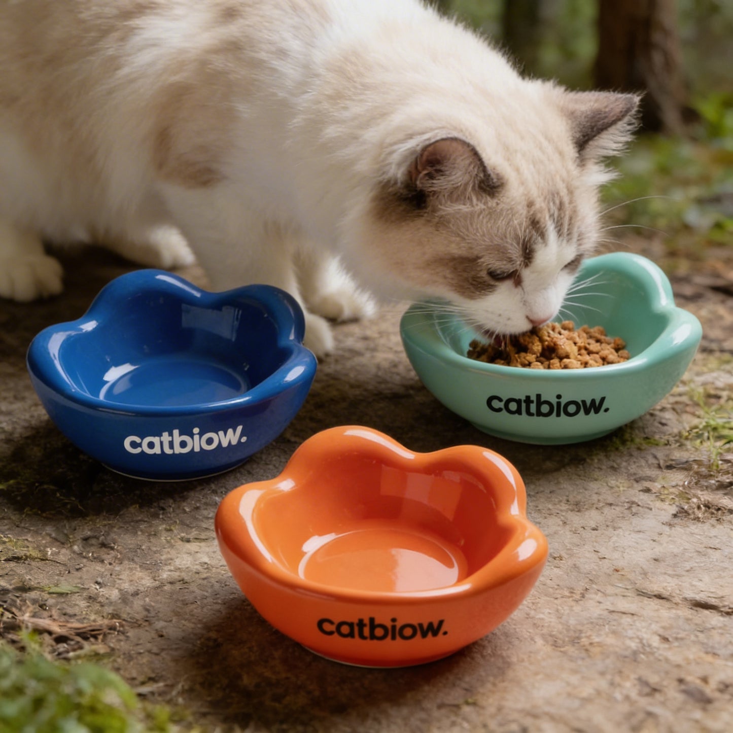 Cat Biow® Ceramic Cat Bowls with Cat-Ear Design – Fun, Colorful Bowls for Food & Water with Non-Slip Base – Ideal for Cats & Small Pets